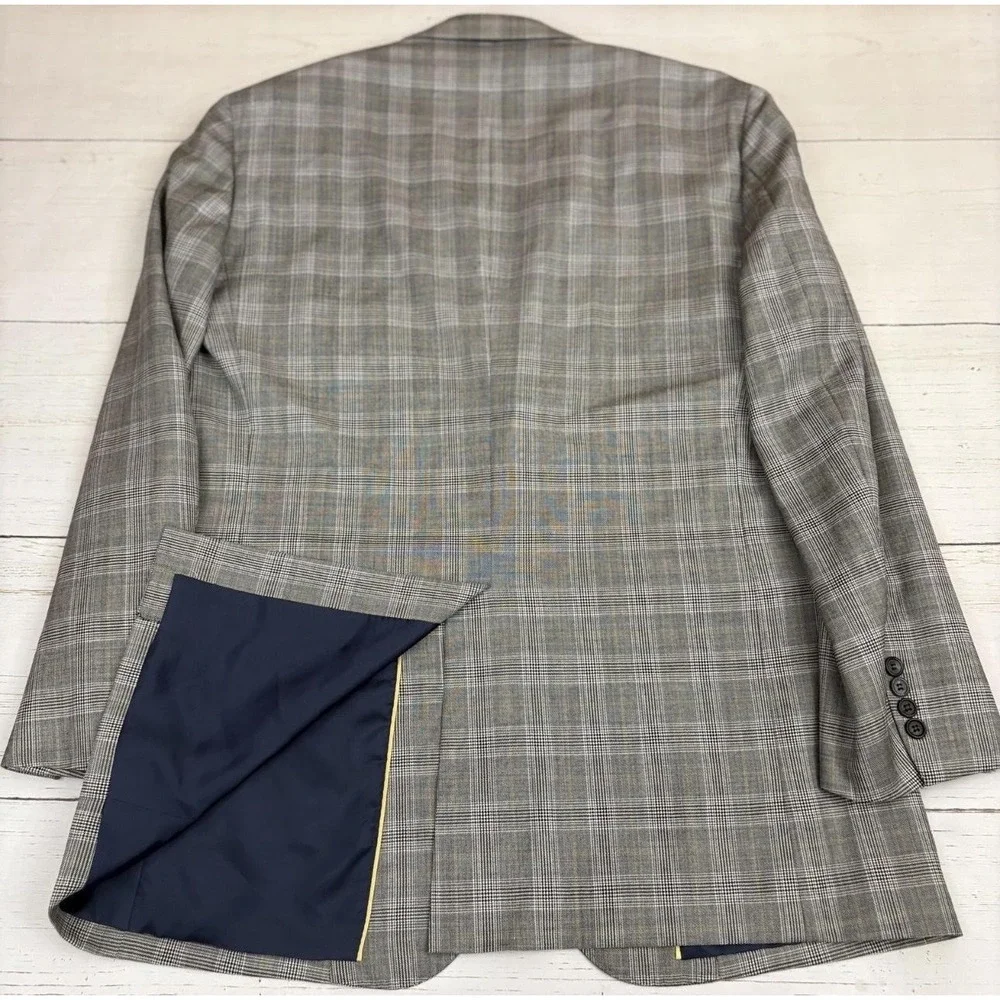 Brooks Brothers E Thomas Blazer 1818 Madison Mens 44L Plaid Wool Full Canvas